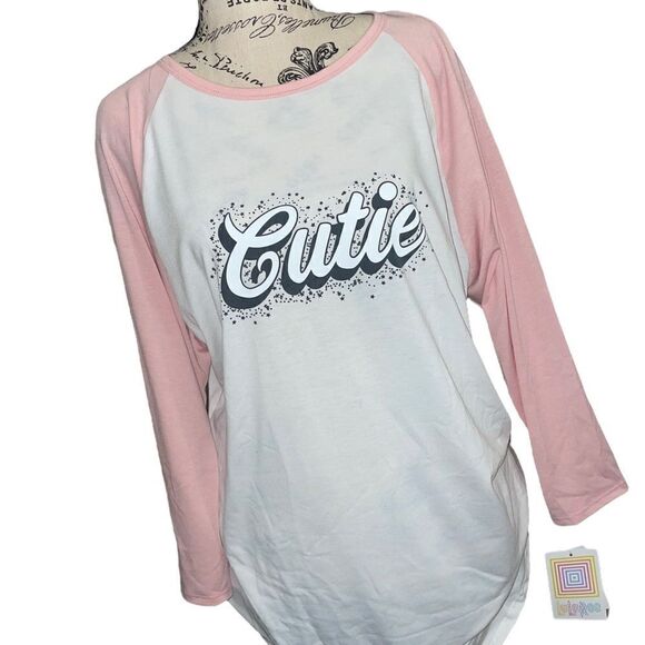 LuLaRoe Women’s XL Randy White & Pink Baseball Tee Raglan Mid-Length Sleeves - Picture 3 of 15